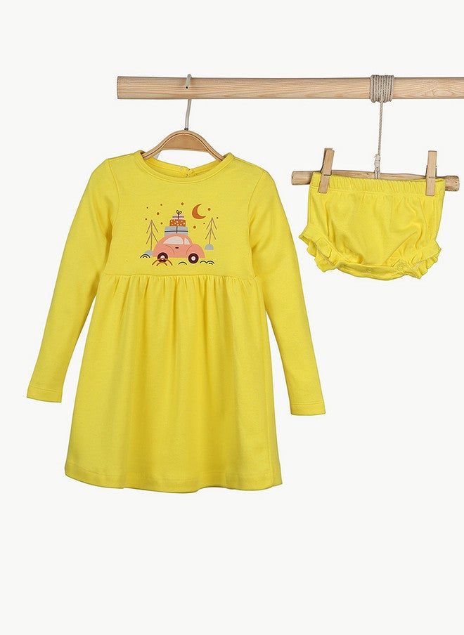 Bontots Infant Girls Organic Cotton Dress - Yellow A-Line with Full Sleeves - Image 2
